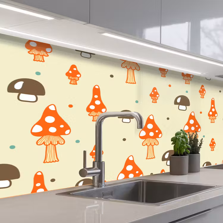 Patronen - Paddestoel - Oranje keuken achterwand 2 middel 871 -3d_schuin