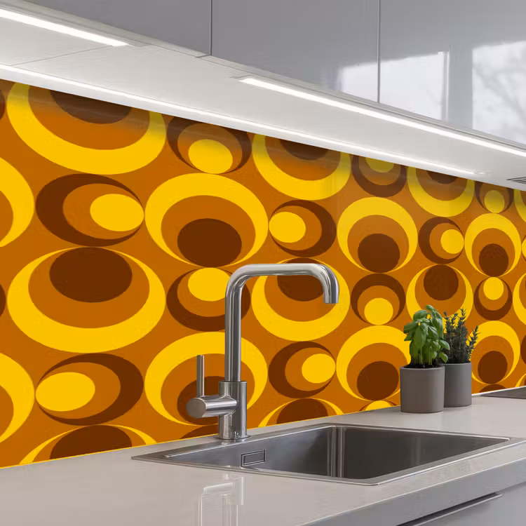Patronen - Retro - Bruin - Geel keuken achterwand 2 middel 871 -3d_schuin
