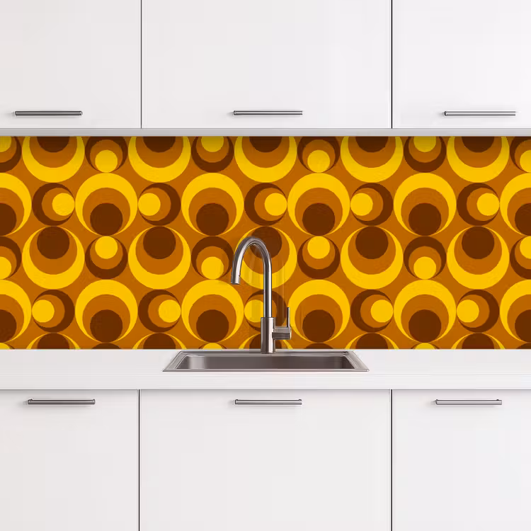 Patronen - Retro - Bruin - Geel keuken achterwand 2 middel 871 -3d