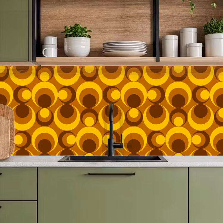 Patronen - Retro - Bruin - Geel keuken achterwand 2 middel 871 -sfeer3