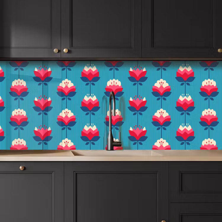Patronen - Retro - Bloemen - Lelie keuken achterwand 2 middel 871 -sfeer1