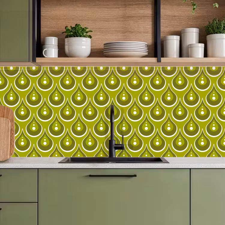 Patronen - Retro - Regen - Druppel - Groen keuken achterwand 2 middel 871 -sfeer3