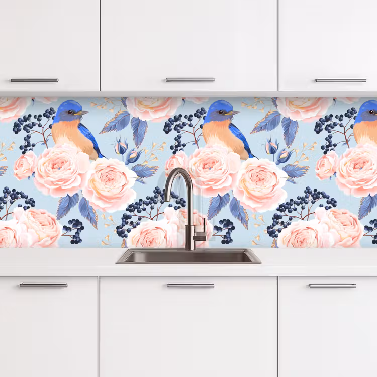 Patronen - Roos - Vogel - Blauw keuken achterwand 2 middel 871 -3d