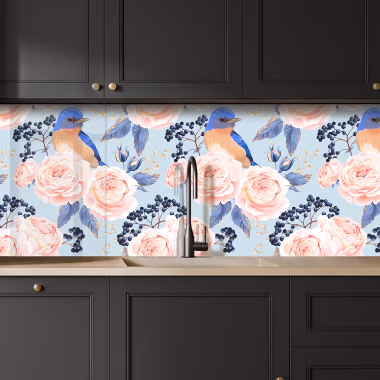 Patronen - Roos - Vogel - Blauw keuken achterwand 2 middel 871 -sfeer1