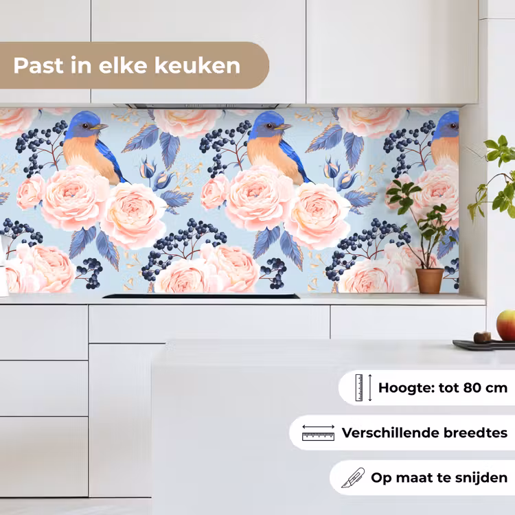 Patronen - Roos - Vogel - Blauw keuken achterwand 2 middel 871 -sfeer4_NL
