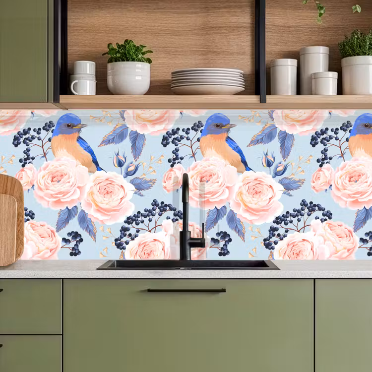 Patronen - Roos - Vogel - Blauw keuken achterwand 2 middel 871 -sfeer3