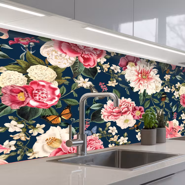 Patronen - Roos - Bladeren keuken achterwand 2 middel 871 -3d_schuin