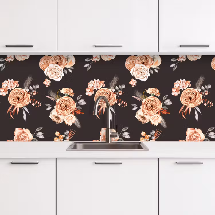 Patronen - Rozen - Zwart keuken achterwand 2 middel 871 -3d