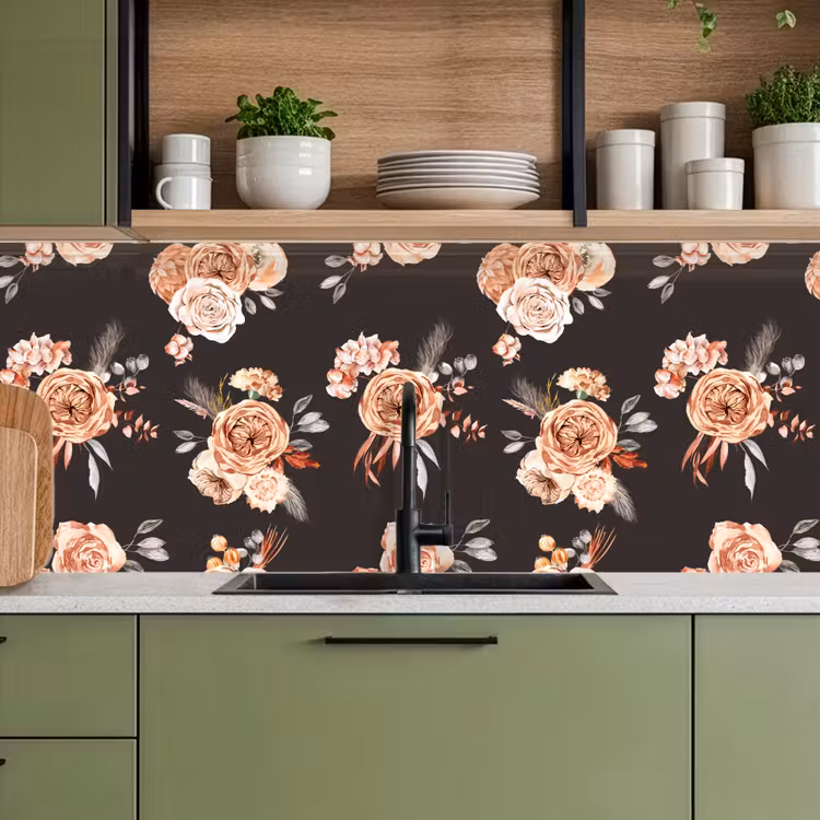 Patronen - Rozen - Zwart keuken achterwand 2 middel 871 -sfeer3