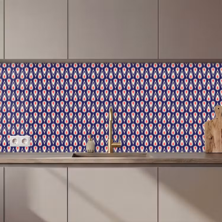 Patronen - Vintage - Blauw - Rood keuken achterwand 2 middel 871 zz_3dshopping