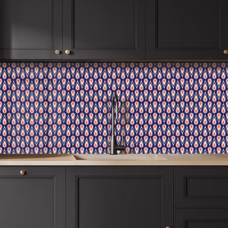 Patronen - Vintage - Blauw - Rood keuken achterwand 2 middel 871 -sfeer1