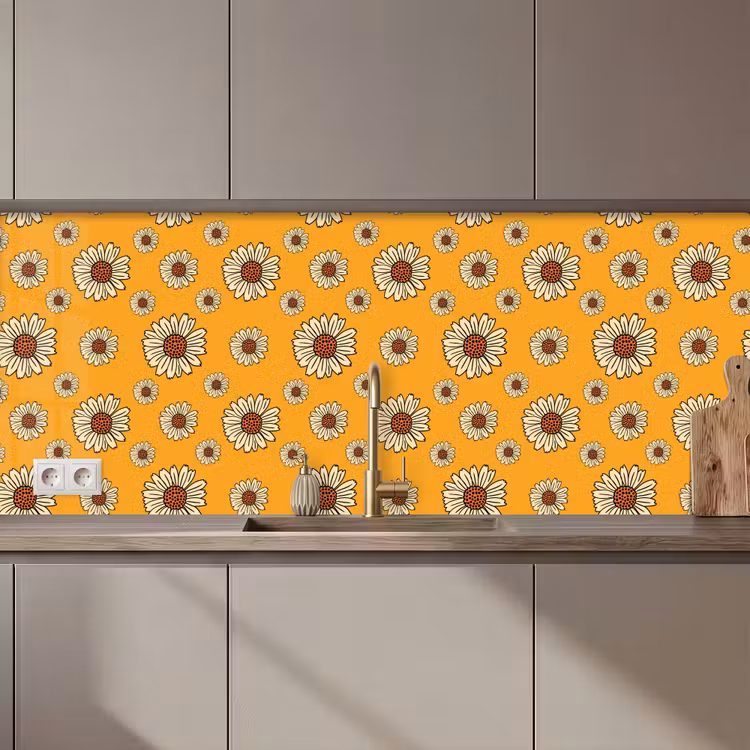 Patronen - Vintage - Bloemen - Geel keuken achterwand 2 middel 871 zz_3dshopping