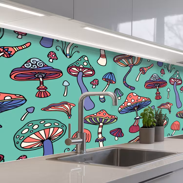 Patronen - Vintage - Paddenstoelen - Natuur keuken achterwand 2 middel 871 -3d_schuin