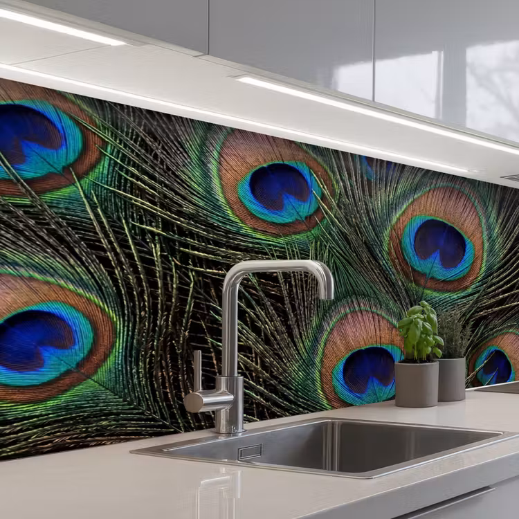 Pauwenveren - Klassiek - Groen keuken achterwand 2 middel -3d_schuin