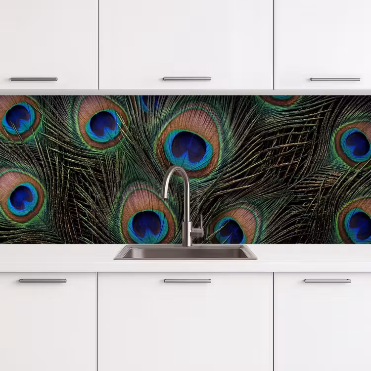 Pauwenveren - Klassiek - Groen keuken achterwand 2 middel -3d