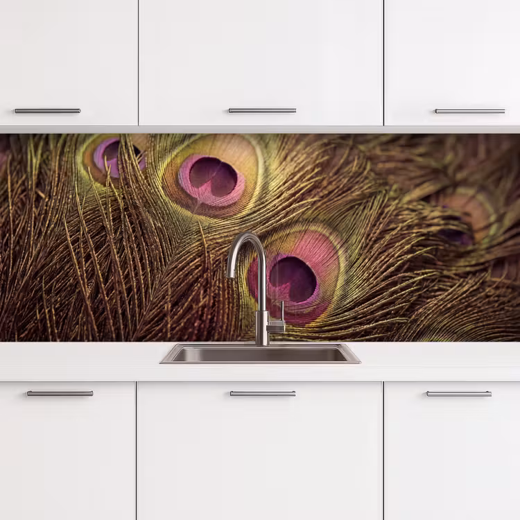 Pauw - Veren - Paars - Groen keuken achterwand 2 middel -3d
