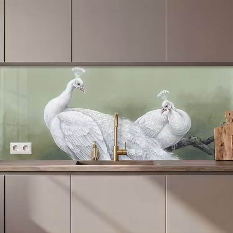 Pauwen - Wit - Natuur - Groen keuken achterwand 2 middel zz_3dshopping