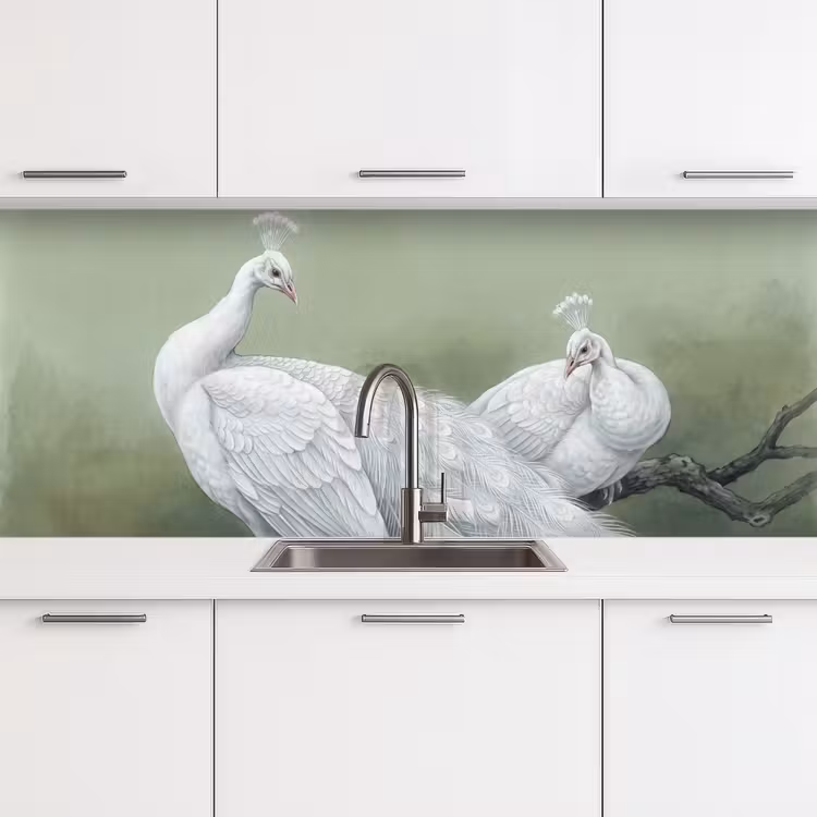 Pauwen - Wit - Natuur - Groen keuken achterwand 2 middel -3d