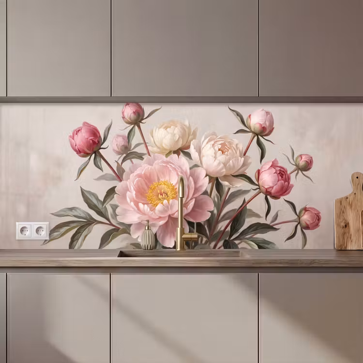 Pioenrozen - Boeket - Roze keuken achterwand 2 middel zz_3dshopping