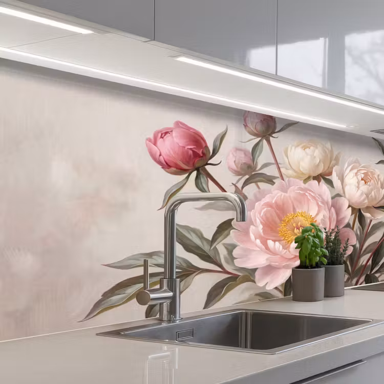 Pioenrozen - Boeket - Roze keuken achterwand 2 middel -3d_schuin