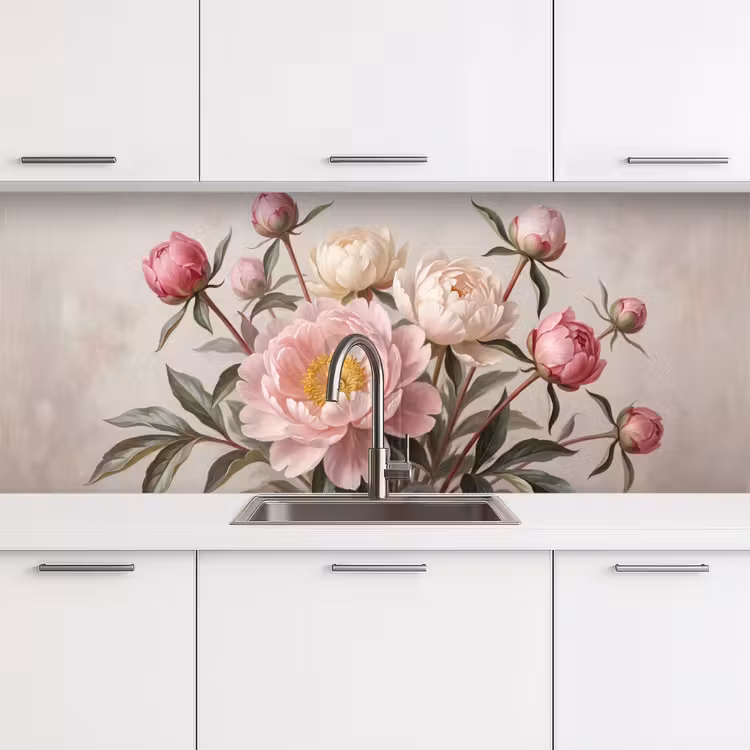 Pioenrozen - Boeket - Roze keuken achterwand 2 middel -3d