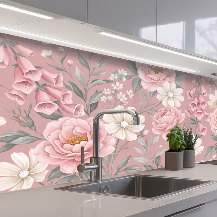 Pioenrozen - Vingerhoedskruid - Pink keuken achterwand 2 middel -3d_schuin