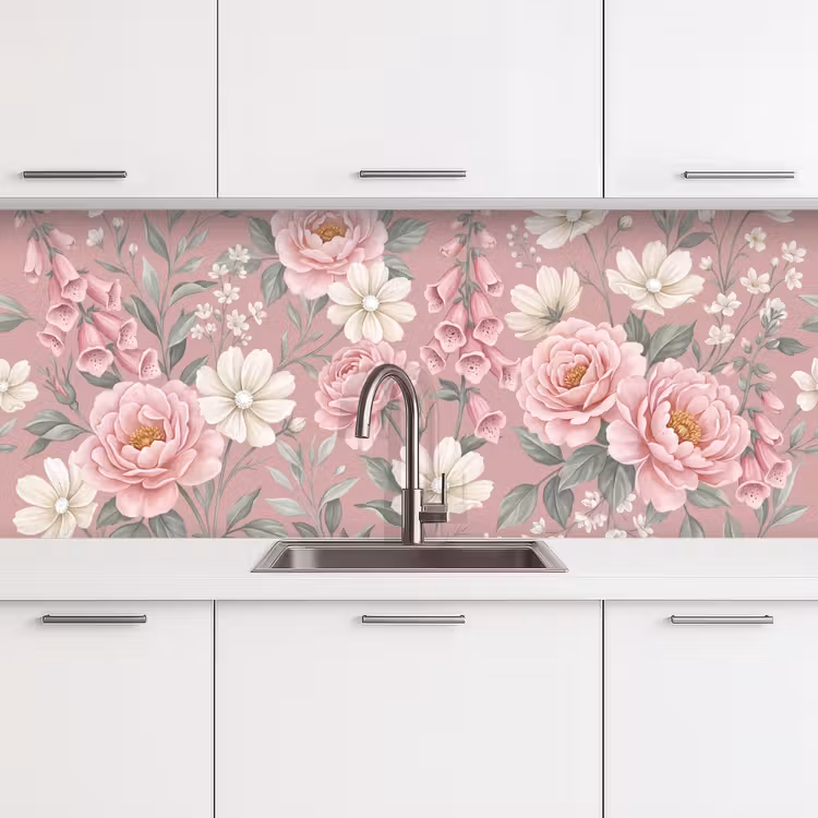 Pioenrozen - Vingerhoedskruid - Pink keuken achterwand 2 middel -3d