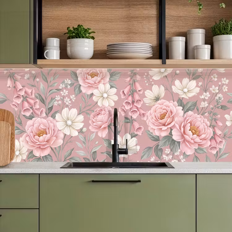 Pioenrozen - Vingerhoedskruid - Pink keuken achterwand 2 middel -sfeer3