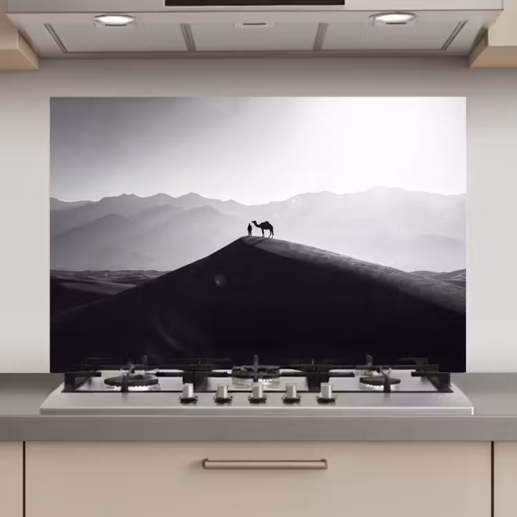 Mens - Kameel - Zandduin - Natuur - Monochroom keuken achterwand spatscherm klein -3d_website