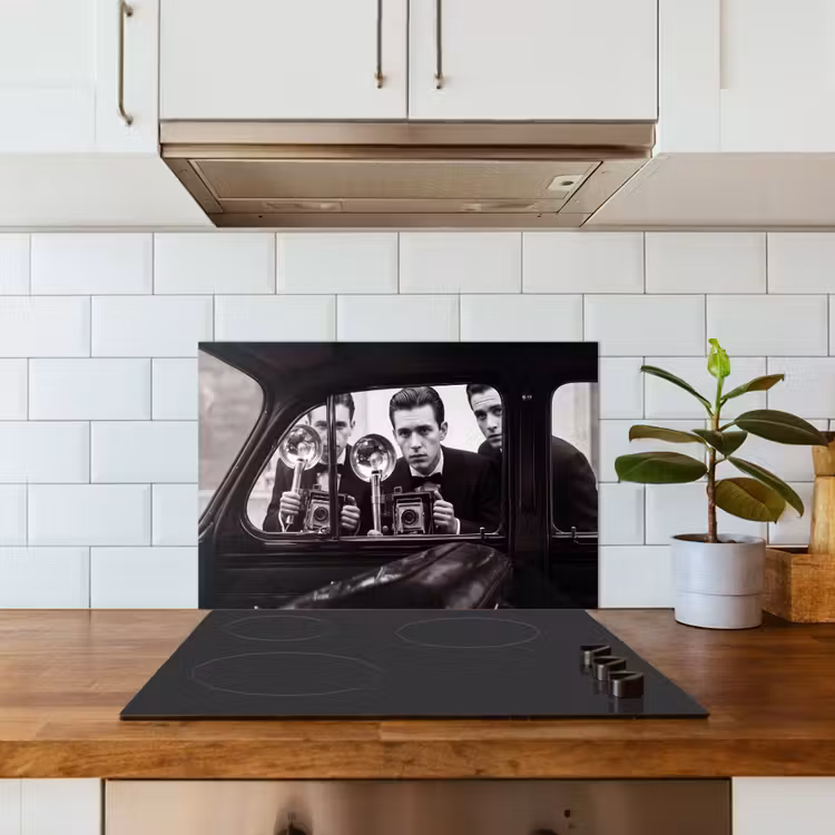 Fotograaf - Camera - Vintage - Journalistiek - Zwart-wit keuken achterwand spatscherm klein -sfeer2