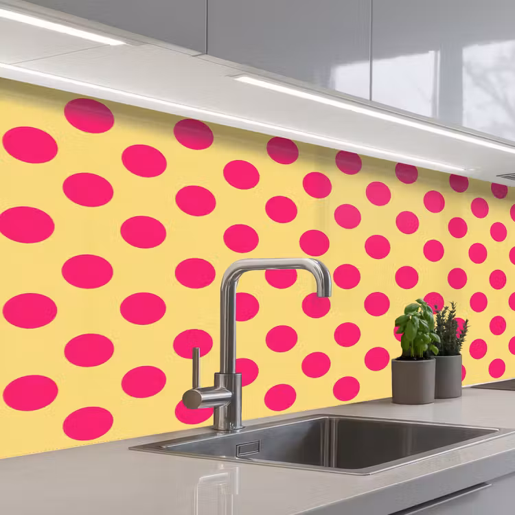 Roze - Stippen - Geel keuken achterwand 2 middel 871 -3d_schuin