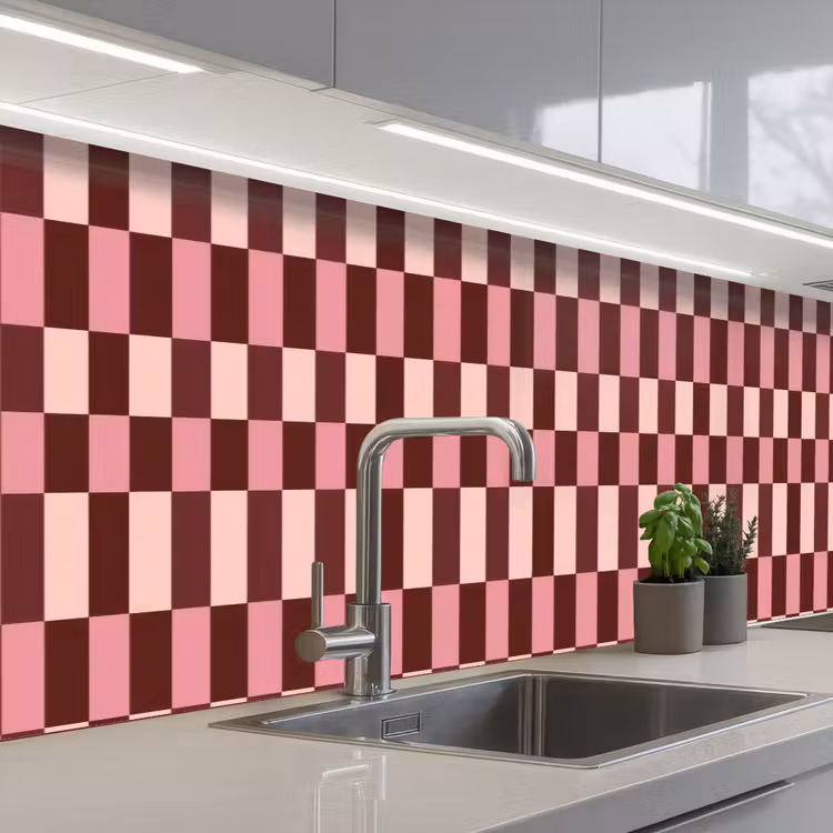 Roze - Rood - Blokjes keuken achterwand 2 middel 871 -3d_schuin