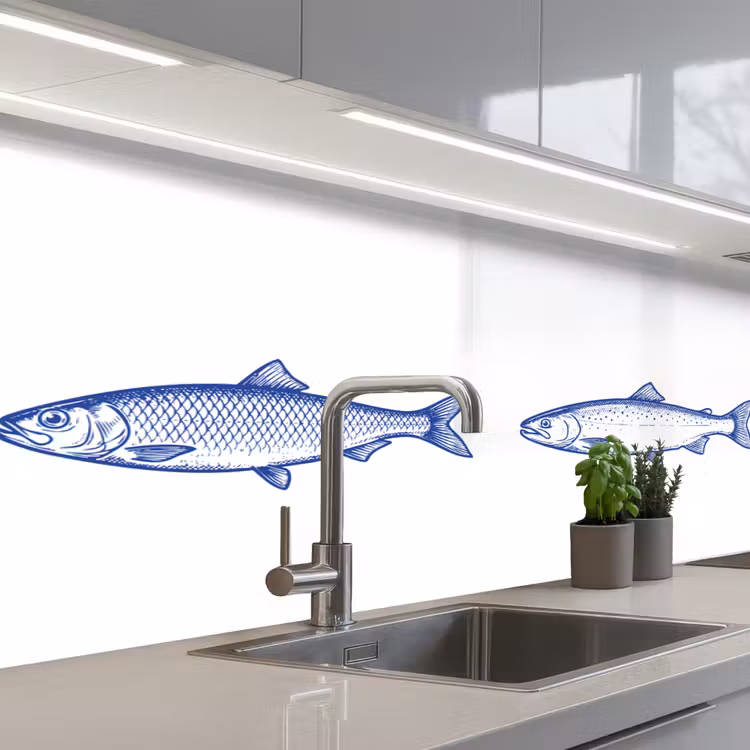 Vissen - Blauw - Wit keuken achterwand 2 middel -3d_schuin