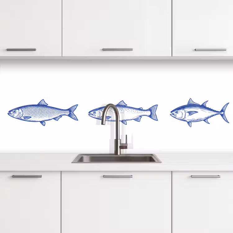 Vissen - Blauw - Wit keuken achterwand 2 middel -3d
