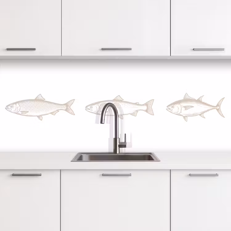 Vissen - Wit - Beige keuken achterwand 2 middel -3d