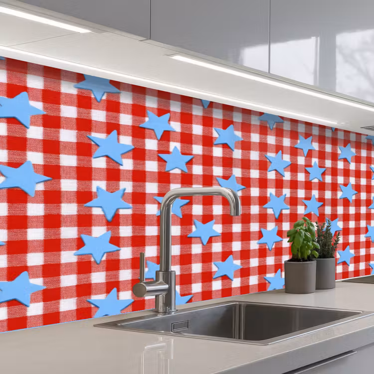 Ruit - Sterren - Rood keuken achterwand 2 middel 871 -3d_schuin