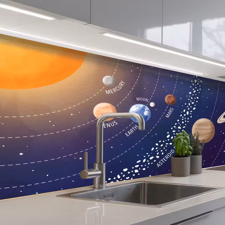 Planetenstelsel - Ruimte - Illustratie keuken achterwand 2 middel -3d_schuin