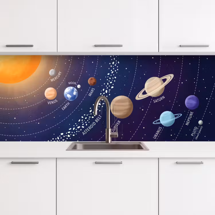 Planetenstelsel - Ruimte - Illustratie keuken achterwand 2 middel -3d
