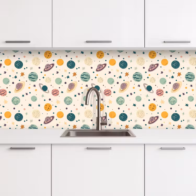 Planeten - Retro - Kleurrijk keuken achterwand 2 middel 871 -3d