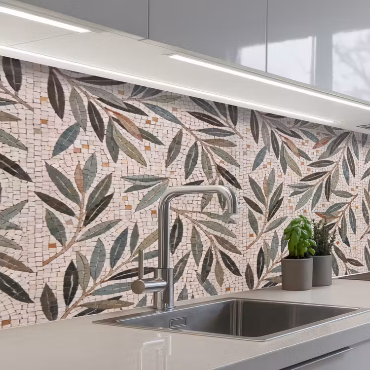 Plant - Blad - Mozaïek - Groen keuken achterwand 2 middel -3d_schuin