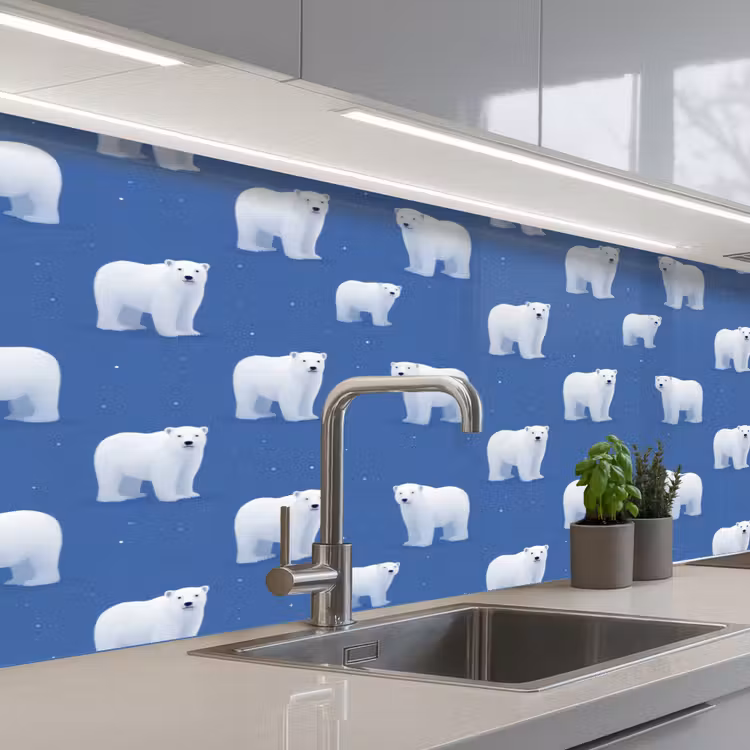 IJsbeer - Patroon - Blauw keuken achterwand 2 middel 871 -3d_schuin