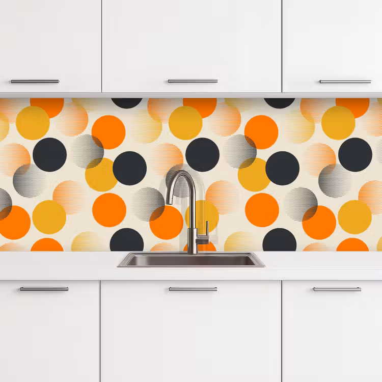 Polkadot - Design - Retro - Oranje keuken achterwand 2 middel 871 -3d