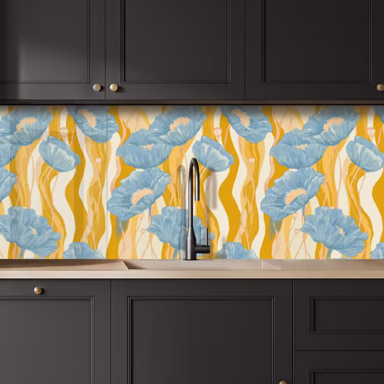 Papavers - Botanisch - Blauw keuken achterwand 2 middel 871 -sfeer1