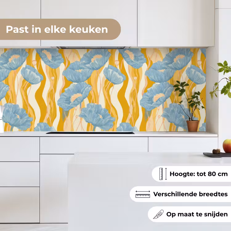 Papavers - Botanisch - Blauw keuken achterwand 2 middel 871 -sfeer4_NL