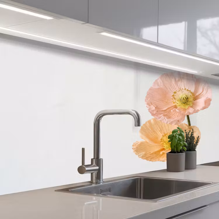 Papavers - Botanisch - Roze keuken achterwand 2 middel -3d_schuin