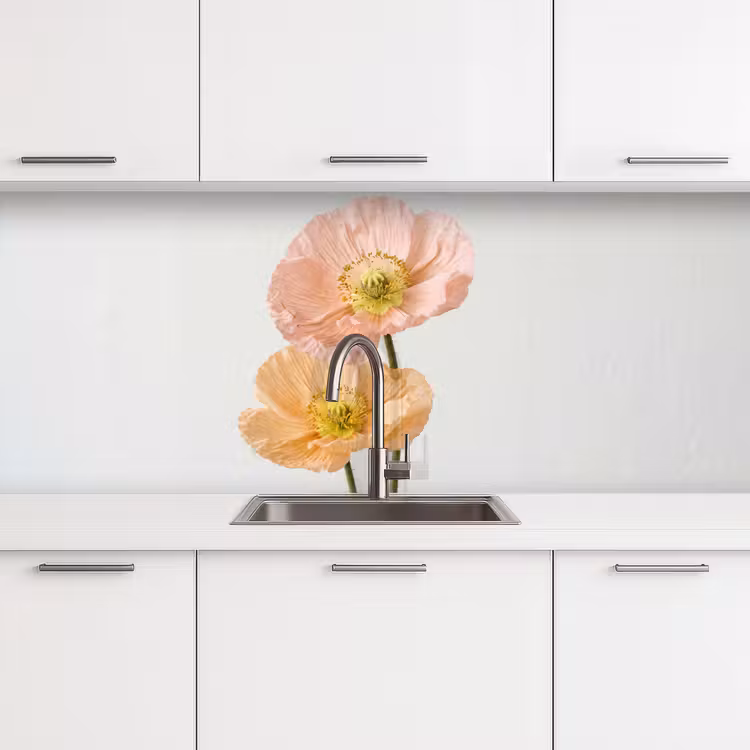 Papavers - Botanisch - Roze keuken achterwand 2 middel -3d