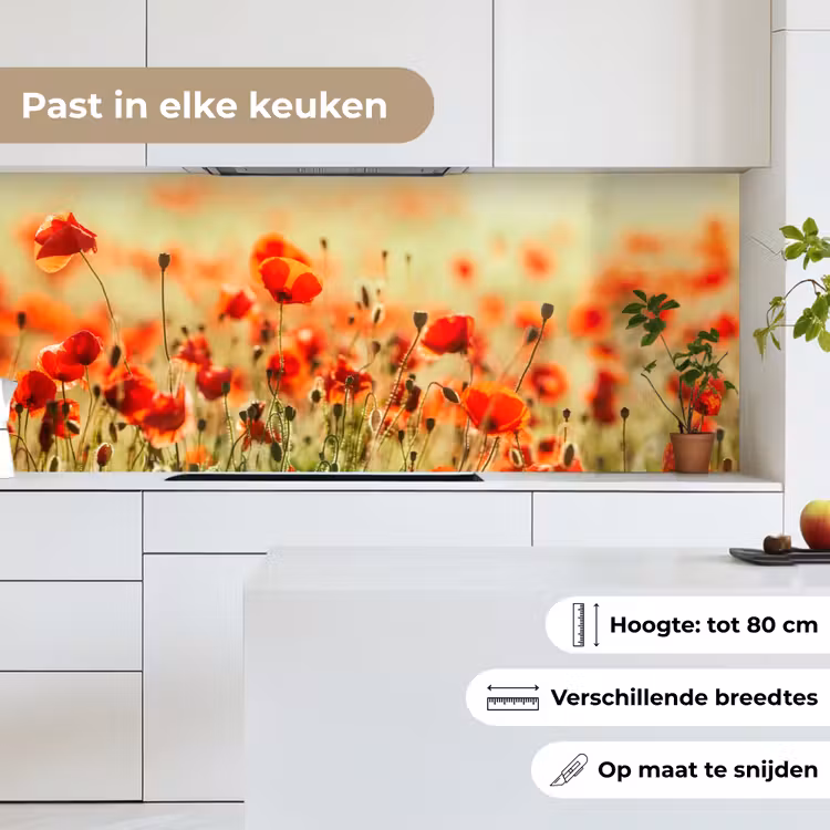 Klaprozen - Bloemen - Rood - Bloemenveld keuken achterwand 2 middel -sfeer4_NL