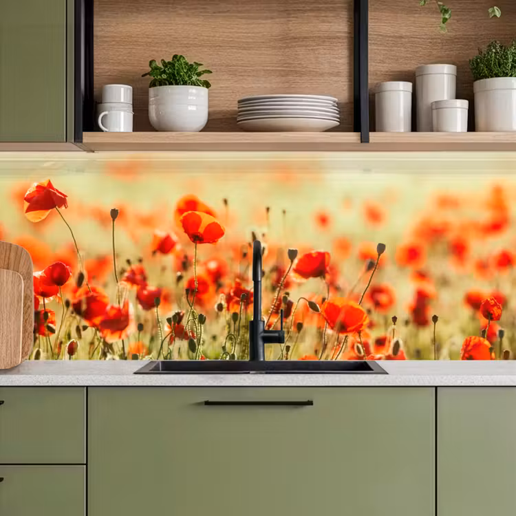 Klaprozen - Bloemen - Rood - Bloemenveld keuken achterwand 2 middel -sfeer3