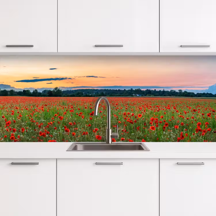 Klaprozen - Landschap - Rood - Bloemen keuken achterwand 2 middel -3d