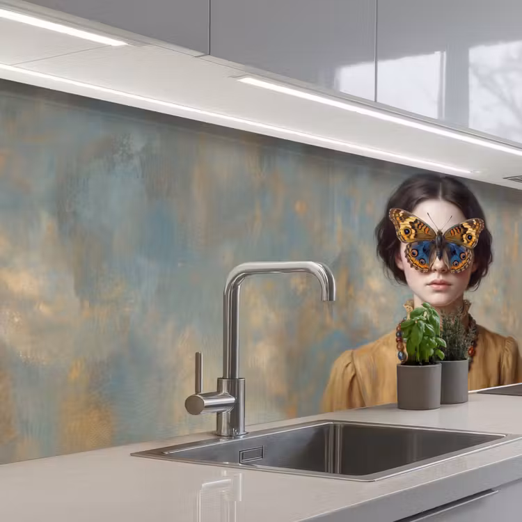 Portret - Vlinder - Kleurrijk keuken achterwand 2 middel -3d_schuin